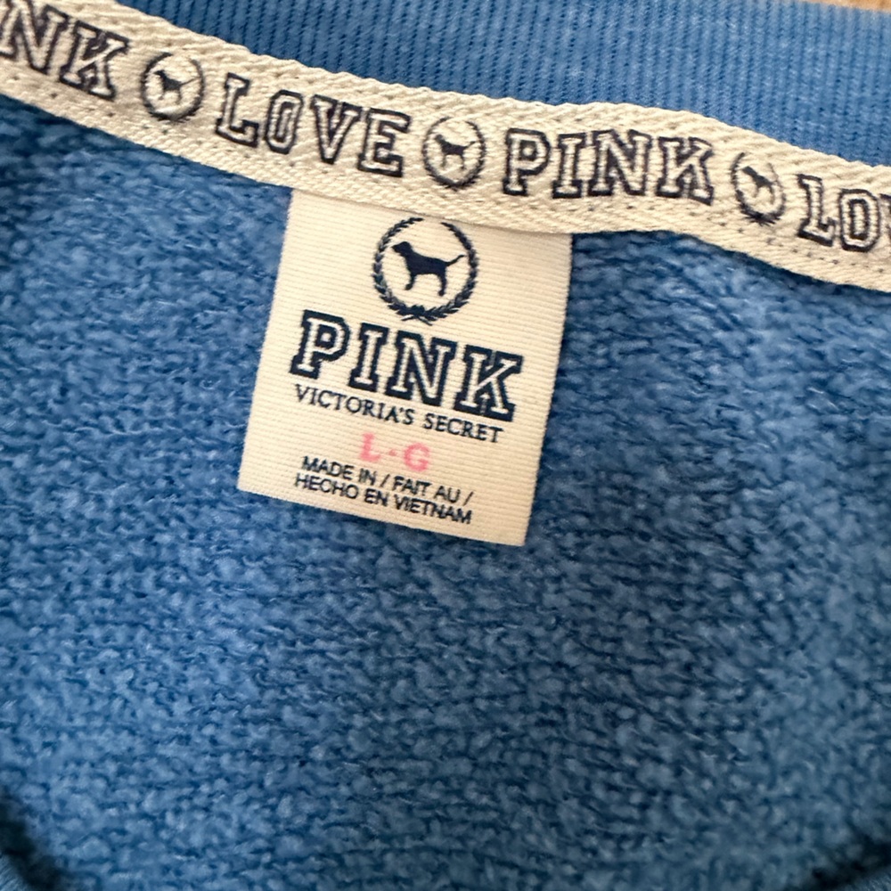 VS Pink Love Pink leopard logo blue Sweatshirt - Picture 3 of 4